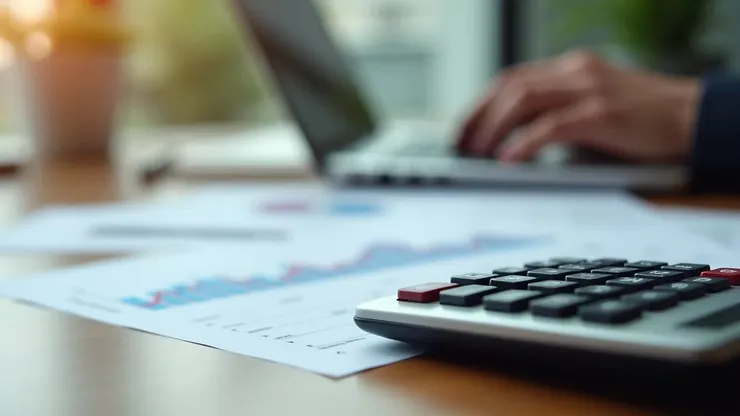 Rekenmachine en financiële rapporten op houten tafel